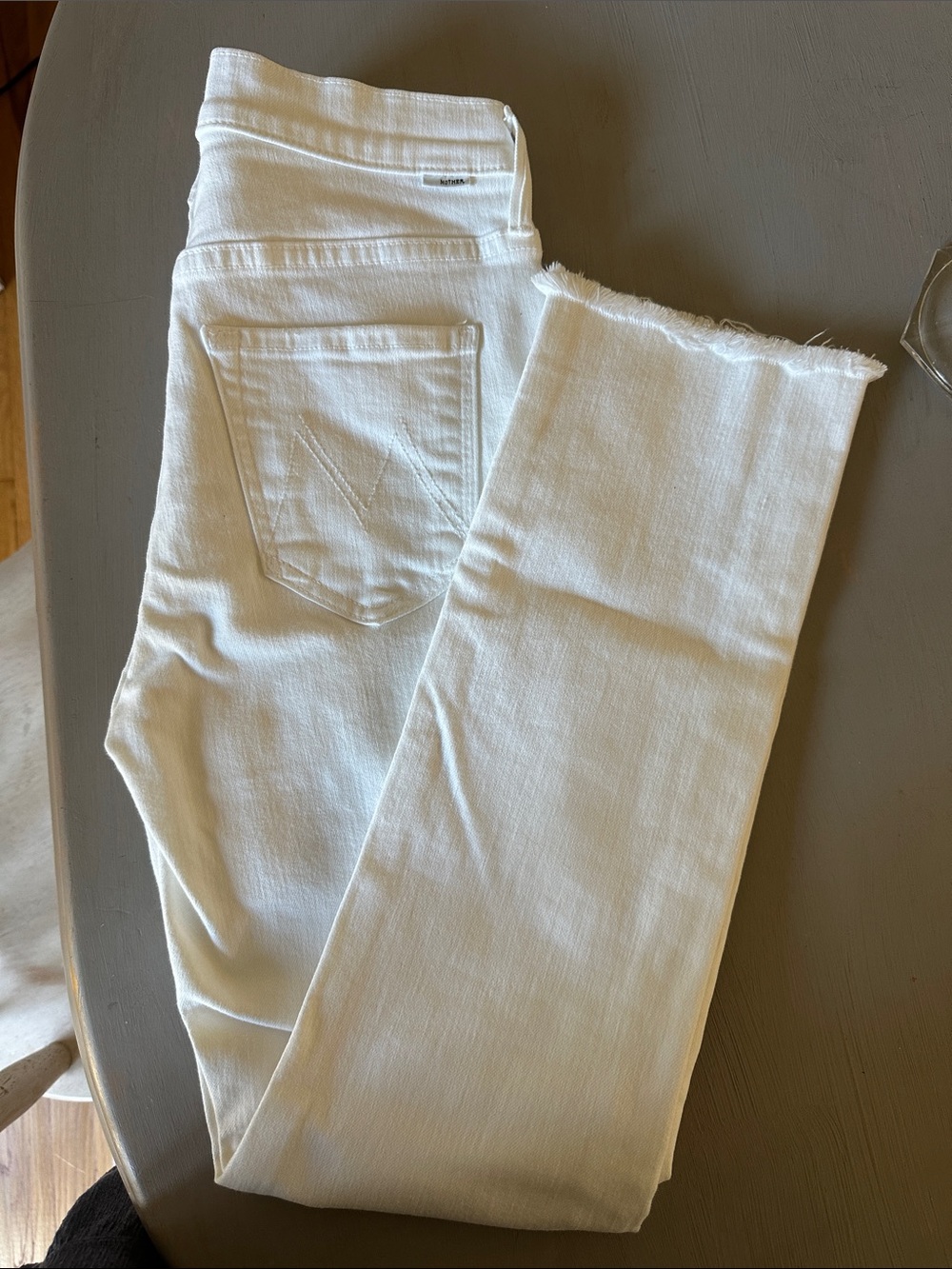 MOTHER White High-Rise Skinny Jeans with Raw Hem